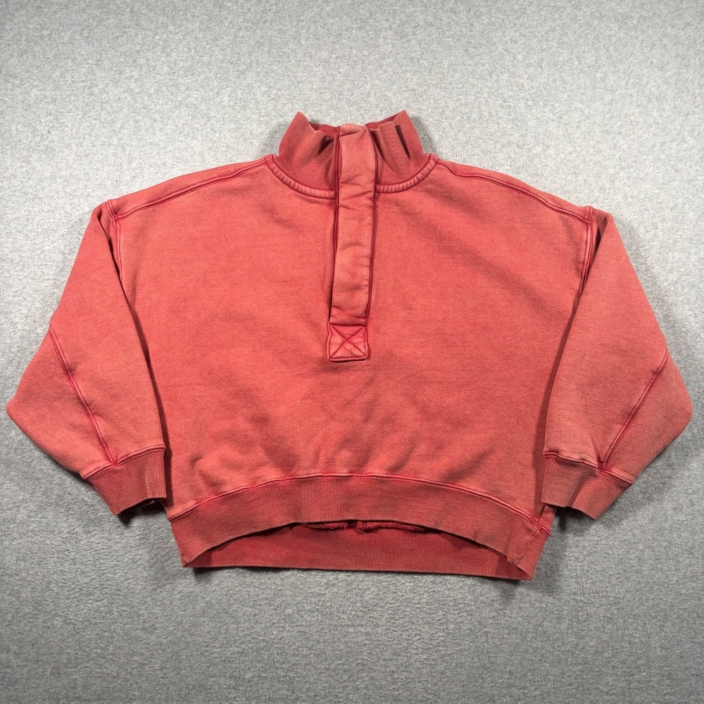 We The Free Sweatshirt Womens Small Red Fleece Snap Mock Neck Pullover 3095